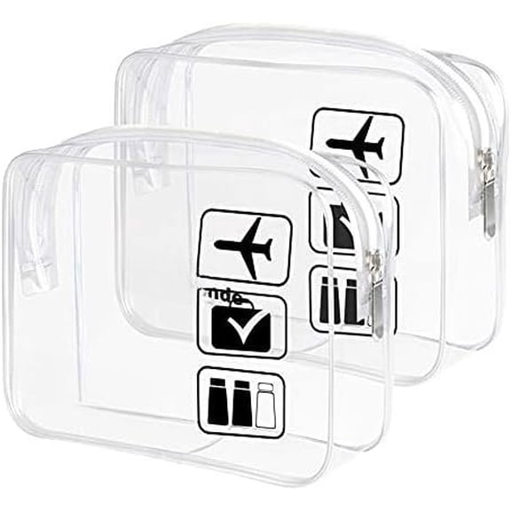 2 count Clear Toiletry Bag TSA Approved Travel Bag,Carry for Travel,Airport Airline Accessories Compliant Bag,Quart Sized Makeup bag Women Men (Clear, 2 Pack)