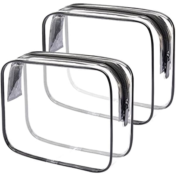 2 count Clear Toiletry Bag TSA Approved Travel Bag,Carry for Travel,Airport Airline Accessories Compliant Bag,Quart Sized Makeup bag Women Men (Transparent Black, 2 Pack)