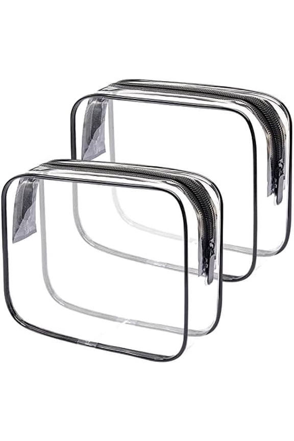 2 count Clear Toiletry Bag TSA Approved Travel Bag,Carry for Travel,Airport Airline Accessories Compliant Bag,Quart Sized Makeup bag Women Men (Transparent Black, 2 Pack)