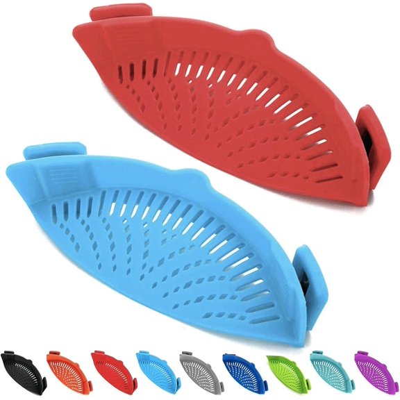 2 count Clip Strainers, Pot Strainer for Pasta Meat Vegetables Fruit, Strainer - Fit Pots and Bowls.