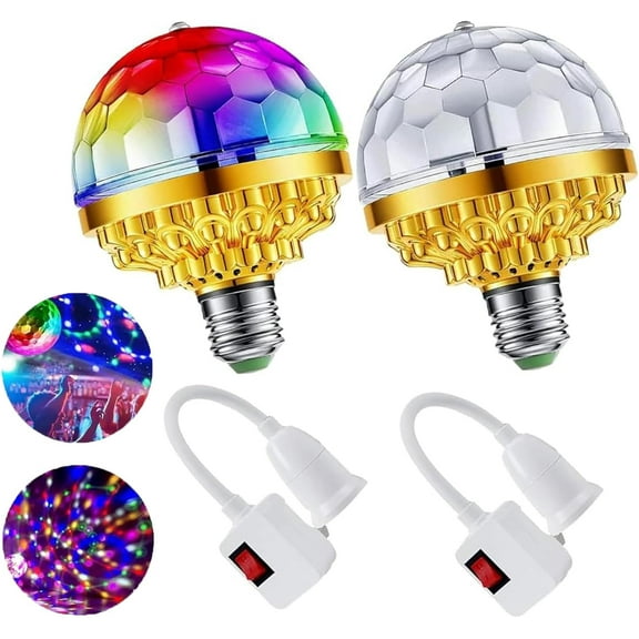 2 count Colorful Rotating Magic Ball Disco Ball Light Bulb with Sockets, Plug in   Stage Light for  Room Dance Parties