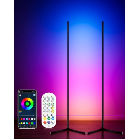 2 count Corner Floor Lamp, 65"   Color Changing  Floor Lamp with APP and Remote Control, Modern Mood Lighting Corner Lamp with Music Sync, DIY Mode & Timing for  Room Gaming Room