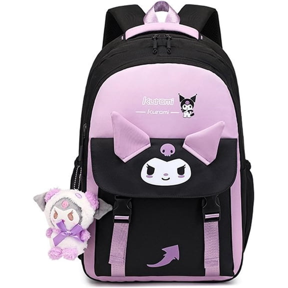 2 count Cute Backpack for Women - Aesthetic Casual Daypack for Travel - 18 Inch Large Capacity Casual Daypack with Plush Pendant (PURPLE)