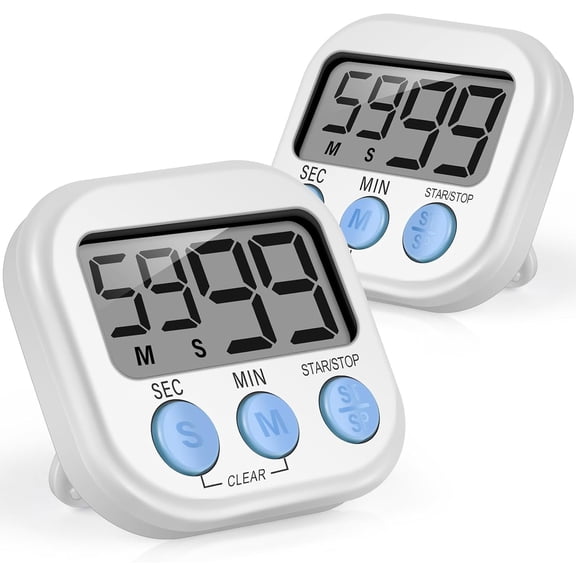 2 count Digital Kitchen Timer Timer Bulk /Off Minute Second Count up Countdown Loud for Exercise Cook Baking (White)