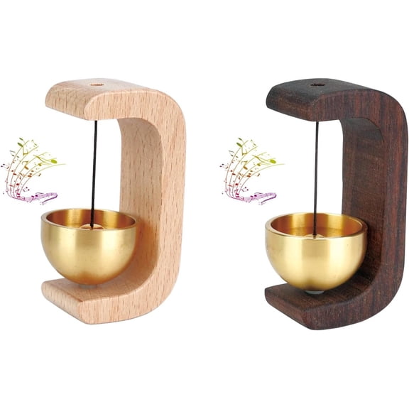 2 count Door Bells, Shopkeepers Bell for Door Opening, Wooden Decorative Suction Wind Chime for Refrigerator Room Porch Garden (Brown,Burlywood)