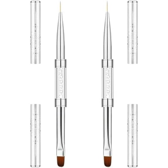 2 count Double-Ended Builder Gel Brush, Hard Gel Brushes Oval Tip Brush, Liner Brushes for Nails, Rhinestone Handle Drawing Brushes for Design