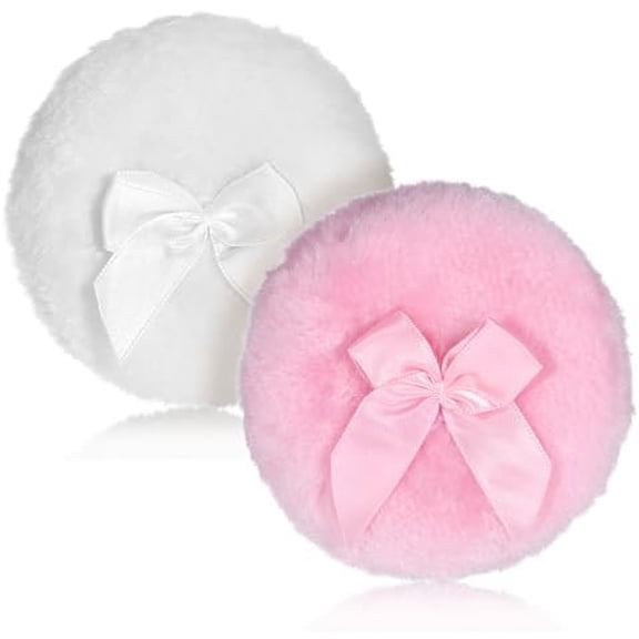 2 count Dusting Puff, 3.4 Inch Soft Dusting Puffs Large Puff, Washable , Big Puffs for Women Makeup (White+)