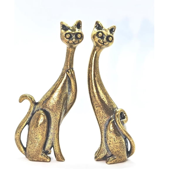2 count Elegant Long Brass Statues - Handcrafted Stretching Figurine Set with Two Poses, Minimalist Abstract Art for Modern Office Desk Decor