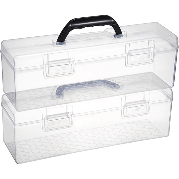 2 count Extra Long Plastic Pencil Box Portable Clear Utility Boxes with Black Handle Stationery Storage Organizer Utility Painting Tool Storage Container for Marker Sticky-Note Craft Supplies