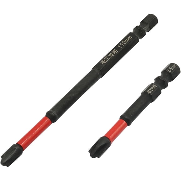 2 count FPH2 Bit Set for Electricians, S2 Steel 65mm & 110mm Slotted Heads 1/4 Inch Hex Shank, CNC Machined Tips with , Slot Screw Driver Drill Bits