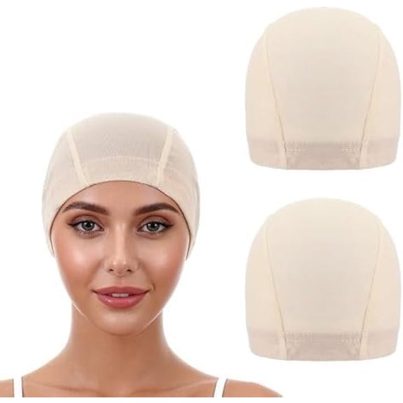 2 count Fiber Wig Caps, Elastic Stocking Caps for Wigs, Breathable Wigs Grip Cap Wig Liner Cap, Breathable Wig Liner for Comfortable Wear (Beige)