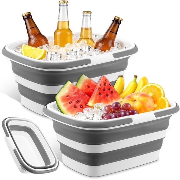2 count Foldable Ice Buckets for Parties, Foldable Beverage Tub, Large Ice Buckets Drink Cooler for //Champagne, Space Saving Iced Storage Tub Iced Cube Bin (8.5 L)