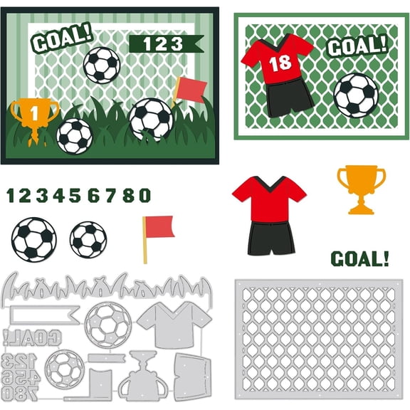 2 count Football Themed Carbon Steel Dies Stencils, Turf Soccer Goal Trophy Metal Embossing Stencil for DIY Scrapbooking Album Paper Cards Decorative Craft