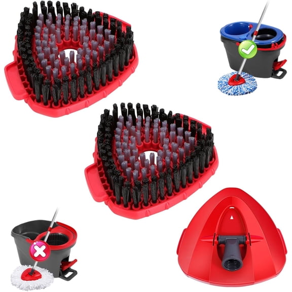 2 count Full-Coverage Spin Mop Scrub Brush Heads and 1 Mop Base Part Replacement with Oceda RinseClean 2- System,Hard Bristle Cleaning Brush for Bathroom Kitchen Tile