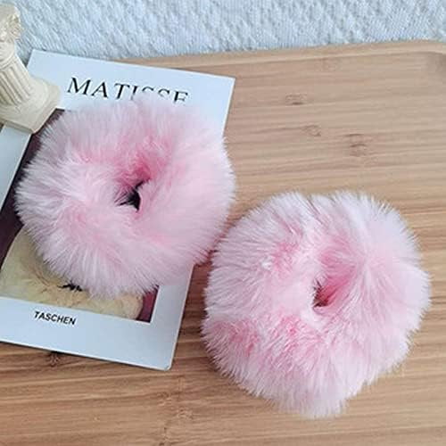 2 count Furry Scrunchies with Faux   - Cute Elastic Bobbles, Ponytail Holders for Girls & Women ()