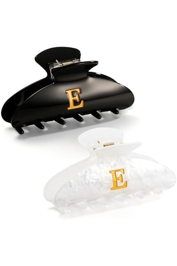 2 count Hair Claw Clips for Women Non-slip Black White Claw Clips for Thick Thin Hair Stylish E Hair Clips Elegant Hair Accessory Girls