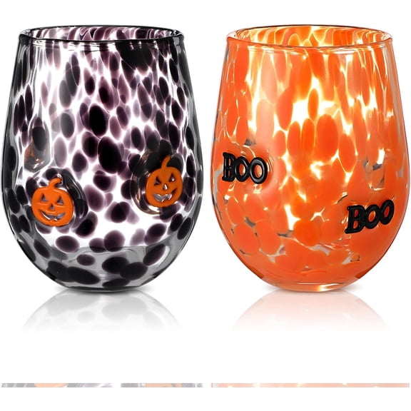 2 count Halloween Icon Juice Glass 14 Ounce Pumpkin  Themed Drinking  Glasses for Party, Double Old Fashioned  Cups for Halloween  Bar Decor Lovely Gifts