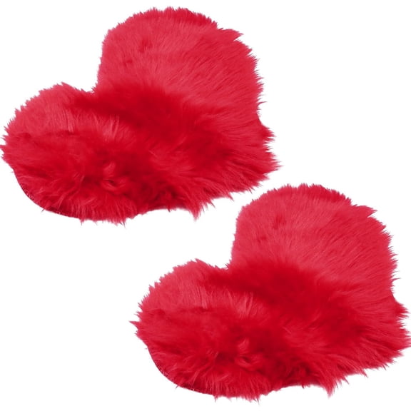 2 count Heart Shaped Faux Rugs Small - 12x16 Inch Plush Area Carpets for Locker, Tabletop & Art Photography, Photo Props Background (Red)