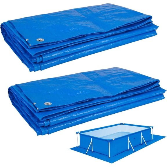 2 count Heavy-Duty Pool Pads for Above Ground Pool - 6.5ft x 9.8ft Rectangular PE Swimming Pools Liner Mat Tarp to Punctures and Weed Barrier