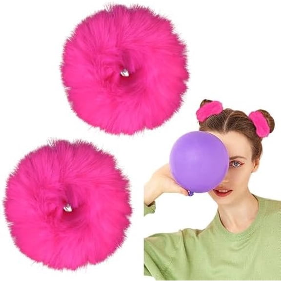 2 count Hot Fuzzy Hair Ties Scrunchies Pom Pom Hair Ties With Faux Elastic Ponytail Holders Party Favors Hair Accessories for Women and Girls