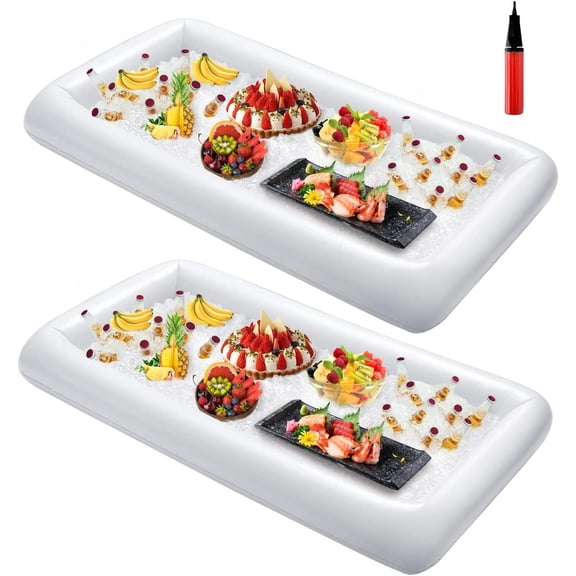 2 count Inflatable Cooler, Ice Serving Tray Salad Bar Drink Containers with Drain Plug and Hand Air Pump, Inflatable Buffet Cooler for Party Supplies