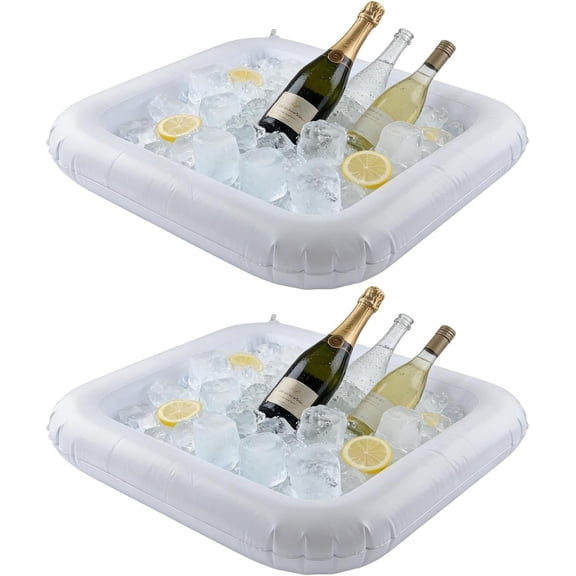 2 count Inflatable Ice Serving Buffet Bar, Portable Salad Ice Tray Drink Pool Containers, BBQ Picnic Pool Party Buffet Salad & Drinks Tray for Summer Party Picnic & Camping(Size:S:23.62")