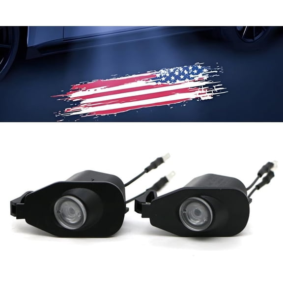 2 count LED Welcome & Puddle Lights for Mustang 2013-2024 | Spangled Banner , , Anti-Fading, Add Color To Your Driving Life