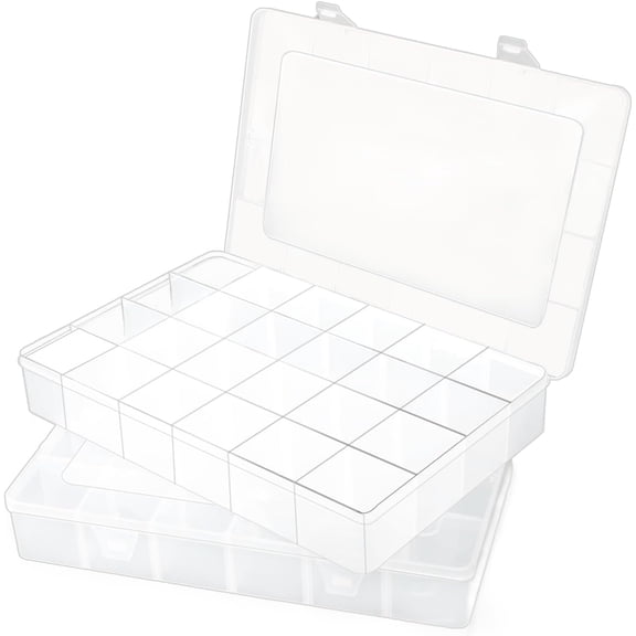 2 count Large 24 Grids Plastic Organizer Box, Grids Clear Plastic Organizer Box, for kitchen Storage, Party and Travel