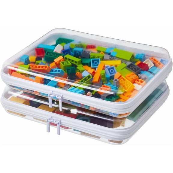 2 count Large Clear Zipper Bags with Hard Shell - Makeup Organizer &  Storage Container for Building Blocks, Pencils, Toiletries, Travel Accessories Diaper for Organizing