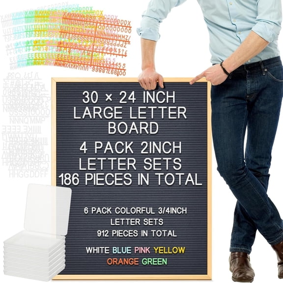 2 count Large Felt Letter Board Sign 24 x 30 Inch, Changeable Letter Board with Boxes, Large Felt Menu for Restaurant Announcements, Restaurant Menus (Grey,)