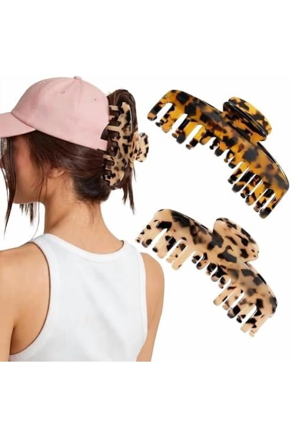 2 count Large Hat Claw Clips for Women, Trucker Hat Hair Clips for Baseball Cap, Acetate Non-Slip  Hold Hat Hair Claw Clips, Fit for Thick Thin Hair, Tortoise Shell ( version)