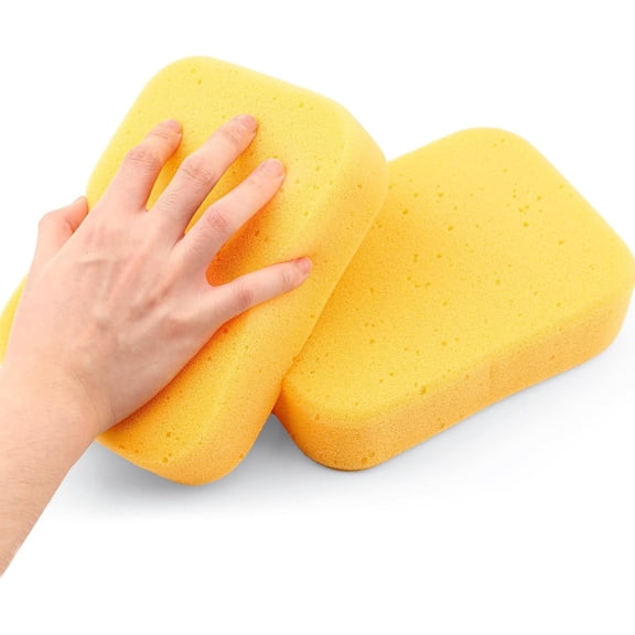 2 count Large Wash Sponge - Cleaning Sponges Grout Sponge Extra Thick High-Density Pottery Sponges, Scratch-Free, Super Absorbent for Auto Detailing, Waxing, and Cleaning