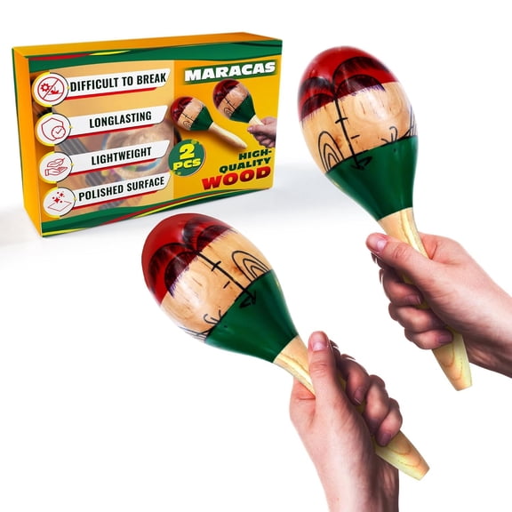 2 count Large Wooden Maracas for Adults - 9.6" Handcrafted Wooden Percussion Instruments for Professional Music Practice, Studio Recording & Cultural Performance