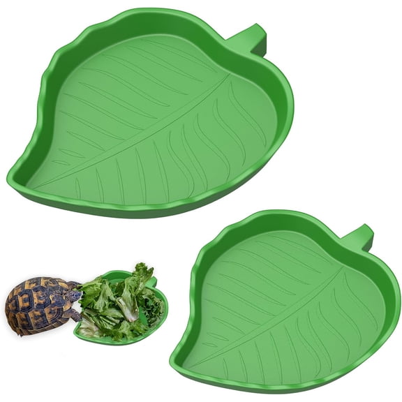 2 count Leaf Reptile Water Dish, Reptile Water Bowl, Tortoise Habitat Accessories, Bearded Dragon Water Bowl, Feeding Plate for Turtle Small Snake Lizard, 2 Sizes