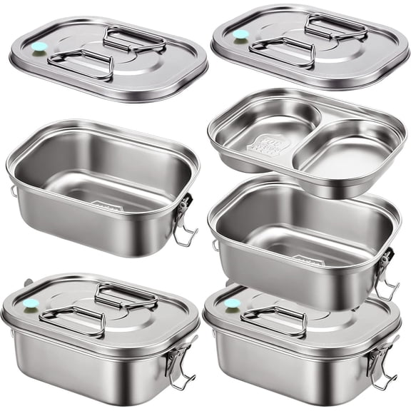 2 count Metal Bento Box for Adults Metal Lunch Box Stainless Steel Bento Containers Leakproof Tiers Lunch Container With Airtight Valve Handle Dishwasher Safe(Medium)