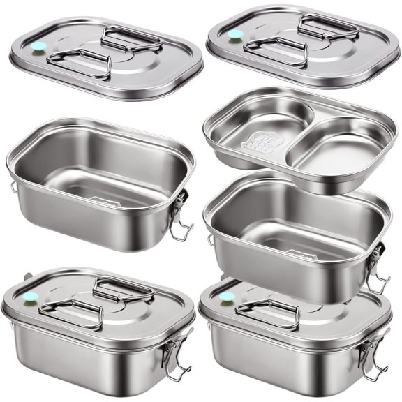 2 count Metal Bento Box for Adults Metal Lunch Box Stainless Steel Bento Containers Leakproof  Tiers Lunch Container With Airtight Valve Handle Dishwasher Safe(Small)