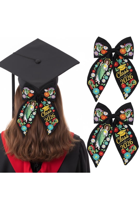 2 count Mexican Graduation Bow DIY Graduation Cap Decoration Religious Hair Clips Class of 2026 Bowknot Congrat Grad Clips Hair Accessories for Catholic Grad DIY Caps