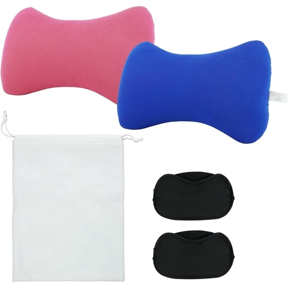 2 count Microbead Pillow with Eye and Bag 15 x 8 x 4.7 Inch Comfortable Support Bolster Soft Cushion Headrest for Adults Sofa Bed Sleeping Travel (, Blue)