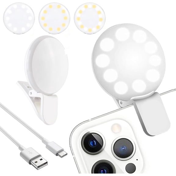 2 count Mini LED Ring Light, Rechargeable Small Clip  Selfie Light, Portable Adjustable 3 Brightness Lighting Modes Ring Lights for Phone, iPad, Tablet, Laptop, Tool for  Stuff