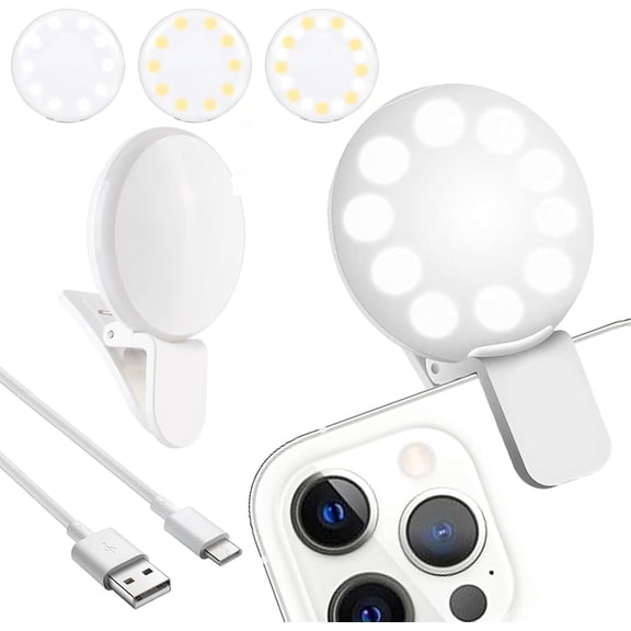 2 count Mini LED Ring Light, Rechargeable Small Clip Selfie Light, Portable Adjustable 3 Brightness Lighting Modes Ring Lights for Phone, iPad, Tablet, Laptop, Tool for Stuff