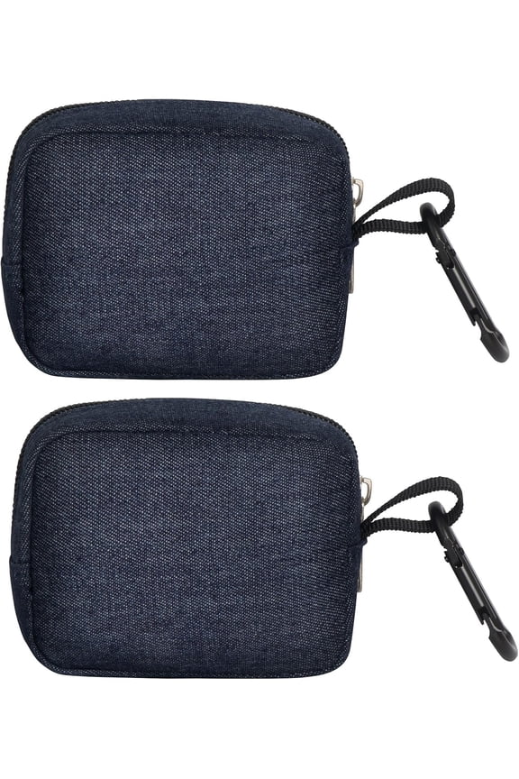 2 count Mini Pouch with Carabiner,Pouches for Organization,Small Makeup Bag for Purse,Zipper Pouch,Card Holder Wallet,Travel Storage Carrying Tech Bag for Small Accessories Blue