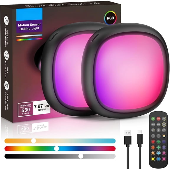 2 count Motion Sensor Ceiling Light with Remote, 12000mAh 550LM Shower Lights for Inside Shower, Operated Closet Lights Sensored Overhead Garage Lighting No Wiring