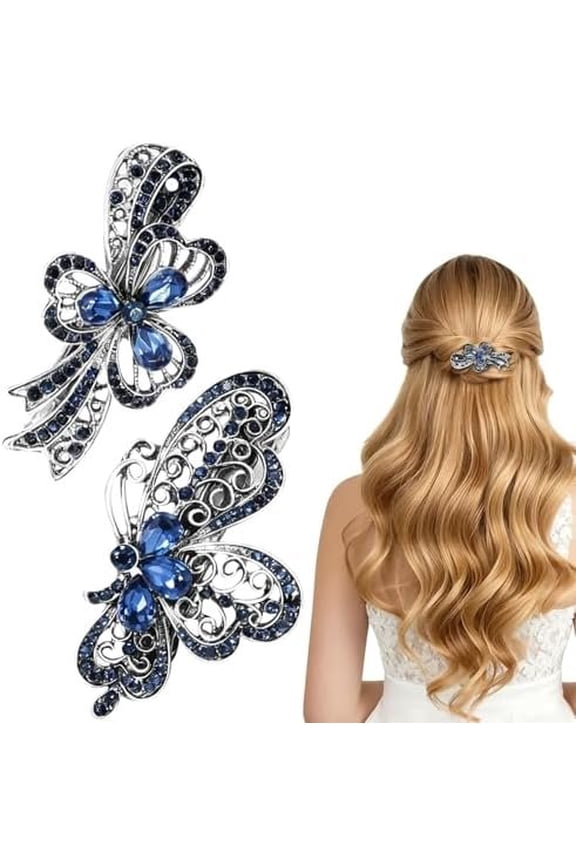 2 count Navy Blue Hair Clips Accessories for Women, Royal Blue Rhinestone Barrettes Clips with , Accessories for Women with Thin Thick Hair, Secure Grip for Various Hairstyles