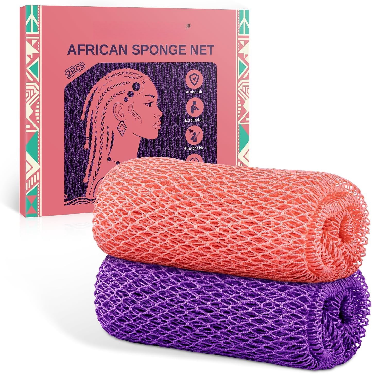 2 count Net Sponge Authentic with Knots - for Types, Bath Sponge, Wash ...