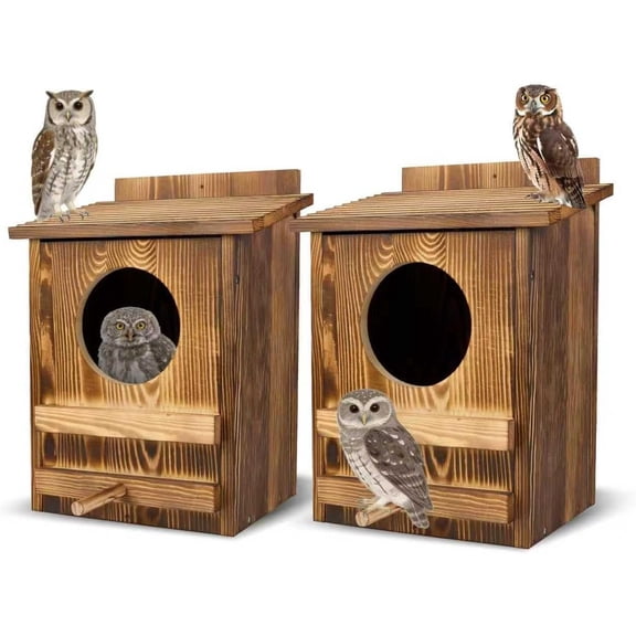 2 count Owl Houses for Outdoors, 16.1x11.8x9.5-inch Large Carbonized Owl Nesting Boxes for Outside, & Ventilated Design, Designed Specifically for Owls and Nesting