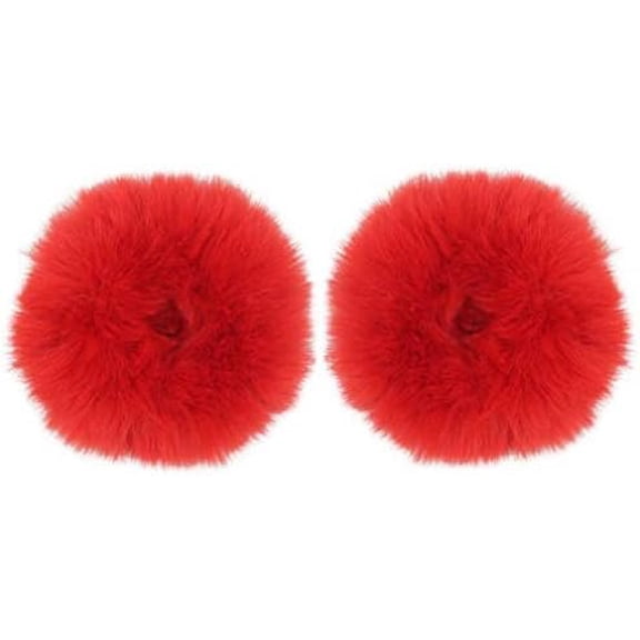 2 count Pack Furry Faux  Hair Scrunchies Artificial  Hair Bobbles Elastic Hair Band Rope Wristband Ponytail Accessories (Red)