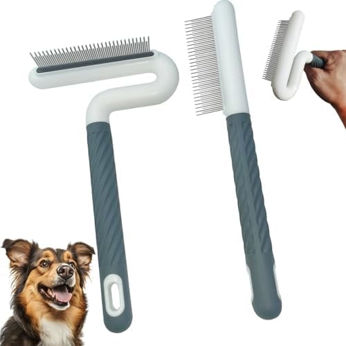 2 count Pet Comb with Long & Short Stainless Steel , and Tick Comb for Dogs & Cats,Pet  Brush for Short&Long Hair,2 different shapes with Rubber Handle