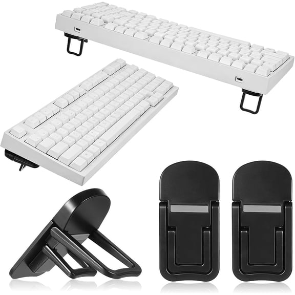 2 count Plastic Portable Keyboard Riser, Mini Foldable Laptop Keyboard Stand with 2 Angle Settings and Self-Adhesive Foldable , Adjustable Notebook Holder for Keyboards (Black)