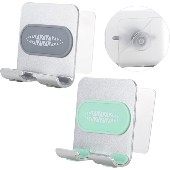 2 count Portable Shower Phone Holder, Wall Mount Phone Holder for Smooth Surfaces, Adjustable Cellphone Stand with Adhesive Pads for Bathroom Kitchen, Universal Compatibility with Smartphones