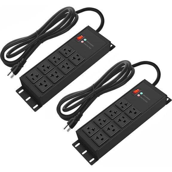 2 count  Power Strip Surge Protector 20 AMP, 8 Outlets 12 Gauge Shop Garage  Multiple Outlets, 10 FT Extension Cord 5-15P  High Amp 6-20R T-Slot 20a for Appliance Black.